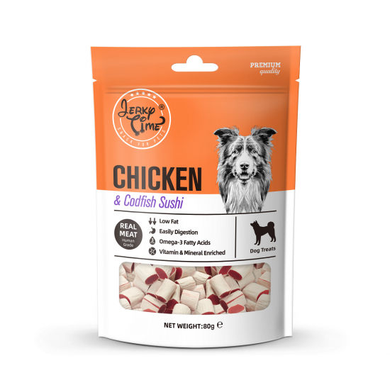 Jerky Time Soft Chicken & Codfish Sushi, Dog Treats 80 g 